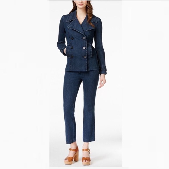 NEW MICHAEL KORS Denim 2 piece trench Huston Jacket w  cropped pants Petite S/ 4 - Picture 1 of 17